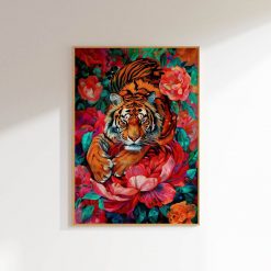 Tiger Floral Print Bedroom Wall Art Poster