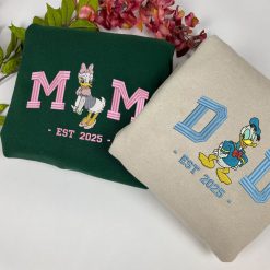 Dad & Mom Disney Cartoon Matching Donald Duck Embroidered Sweatshirt, Hoodie, T-shirt