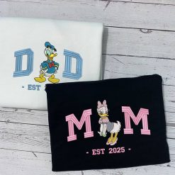 Dad & Mom Disney Cartoon Matching Donald Duck Embroidered Sweatshirt, Hoodie, T-shirt