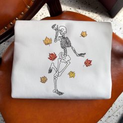 Dancing Skeleton Cozy Autumn Embroidered Sweatshirt, Hoodie, T-shirt