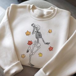 Dancing Skeleton Cozy Autumn Embroidered Sweatshirt, Hoodie, T shirt2