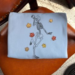 Dancing Skeleton Cozy Autumn Embroidered Sweatshirt, Hoodie, T shirt3
