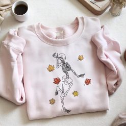 Dancing Skeleton Cozy Autumn Embroidered Sweatshirt, Hoodie, T-shirt