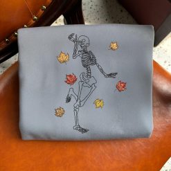 Dancing Skeleton Cozy Autumn Embroidered Sweatshirt, Hoodie, T shirt5