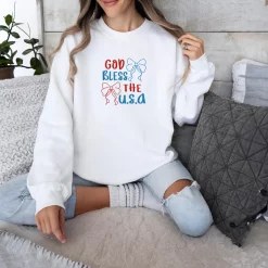 God Bless the USA Independence Day Embroidered Sweatshirt, Hoodie, T-Shirt