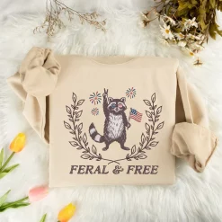 Feral & Free Raccoon Independence Day Embroidered Sweatshirt, Hoodie, T-shirt