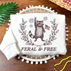 Feral & Free Raccoon Independence Day Embroidered Sweatshirt, Hoodie, T-shirt