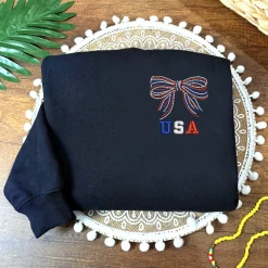 USA Patriotic Bow Independence Day Embroidered Sweatshirt, Hoodie, T-shirt