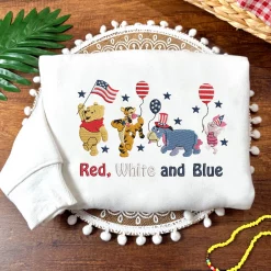 Winnie the Pooh Independence Day Embroidered Sweatshirt, Hoodie, T-shirt