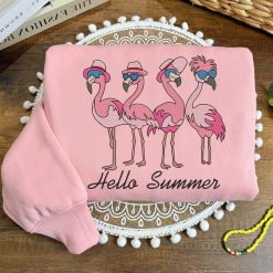 Hello Summer Flamingo Embroidered Sweatshirt, Hoodie, T shirt3