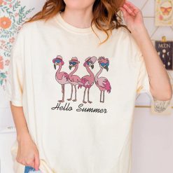 Hello Summer Flamingo Embroidered Sweatshirt, Hoodie, T shirt5