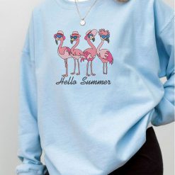 Hello Summer Flamingo Embroidered Sweatshirt, Hoodie, T shirt6