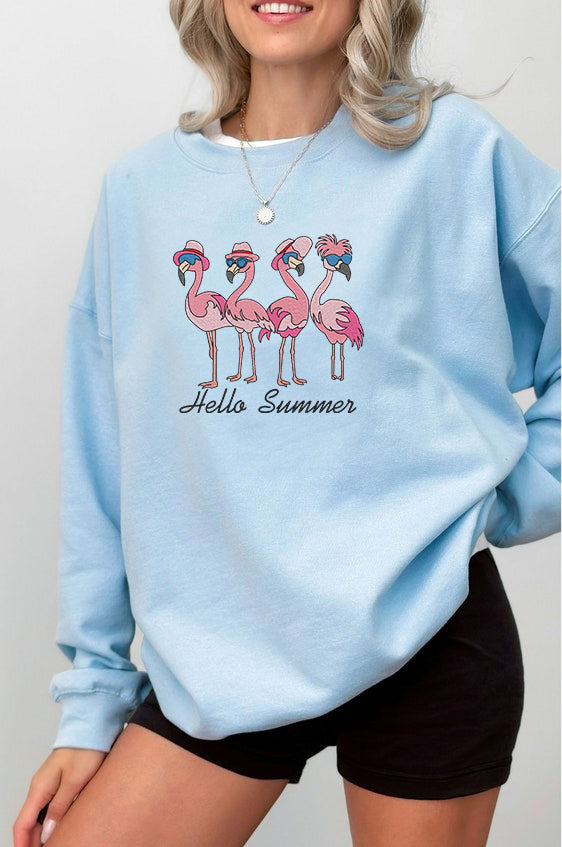 Hello Summer Flamingo Embroidered Sweatshirt, Hoodie, T-shirt Hello Summer Flamingo Embroidered Sweatshirt, Hoodie, T-shirt