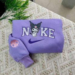 Kuromi And My Melody Nike Embroidered Sweatshirt, Nike Couple Embroidery, Matching Embroidered Hoodies3