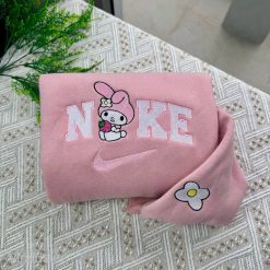 Kuromi And My Melody Nike Embroidered Sweatshirt, Nike Couple Embroidery, Matching Embroidered Hoodies4