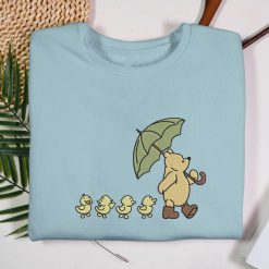 Pooh Green Umbrella Funny Ducklings Embroidered Sweatshirt, Hoodie, T-shirt