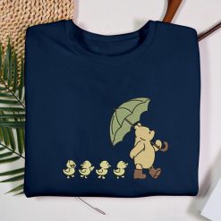 Pooh Green Umbrella Funny Ducklings Embroidered Sweatshirt, Hoodie, T shirt6