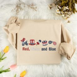 Red White and Blue Icons Patriotic 4th of July Embroidered Sweatshirt, Hoodie, T-shirt