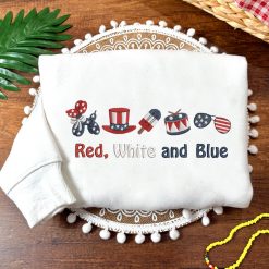 Red White and Blue Icons Patriotic 4th of July Embroidered Sweatshirt, Hoodie, T shirt2