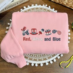 Red White and Blue Icons Patriotic 4th of July Embroidered Sweatshirt, Hoodie, T shirt3