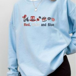 Red White and Blue Icons Patriotic 4th of July Embroidered Sweatshirt, Hoodie, T shirt4