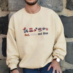 Red White and Blue Icons Patriotic 4th of July Embroidered Sweatshirt, Hoodie, T-shirt