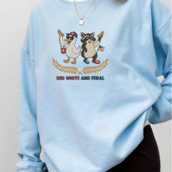 Red, White, and Feral Duck and Raccoon Embroidered Sweatshirt, Hoodie, T shirt4