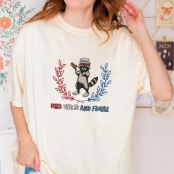 Red White and Feral Raccoon Independence Day Embroidered Sweatshirt, Hoodie, T-shirt