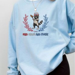 Red White and Feral Raccoon Independence Day Embroidered Sweatshirt, Hoodie, T shirt6