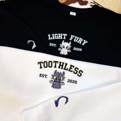 Toothless & Light Fury Couple Embroidered Sweatshirt, Hoodie, T-shirt