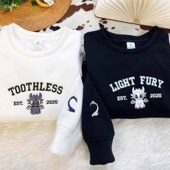 Toothless & Light Fury Couple Embroidered Sweatshirt, Hoodie, T-shirt