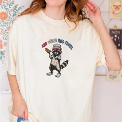 White & Feral Raccoon Independence Day Embroidered Sweatshirt, Hoodie, T shirt3