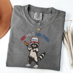 White & Feral Raccoon Independence Day Embroidered Sweatshirt, Hoodie, T shirt4