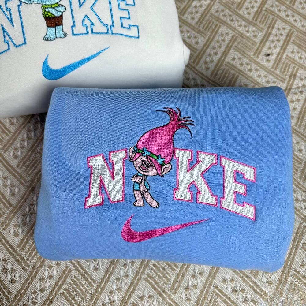 Branch And Poppy Trolls Nike Embroidered Sweatshirts, Trolls Embroidered Shirts, Perfect Gift For Son Branch And Poppy Trolls Nike Embroidered Sweatshirts, Trolls Embroidered Shirts, Perfect Gift For Son