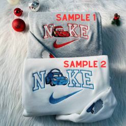 Cars Mcqueen and Sally Disney Nike Couple Embroidered Sweatshirt, Embroidered Nike Shirt for Anniversary
