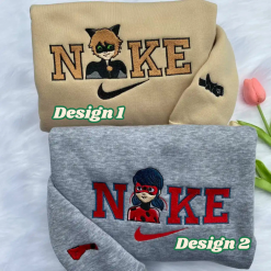 Cat Noir And Ladybug Nike Matching Embroidered Sweatshirts, Nike Couple Embroidered Hoodies