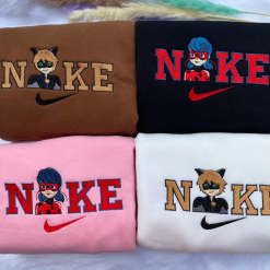 Cat Noir And Ladybug Nike Matching Embroidered Sweatshirts, Nike Couple Embroidered Hoodies