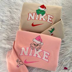 Christmas Nike Grinch Couple Embroidered Sweatshirt, Nike Matching Embroidered Hoodies2