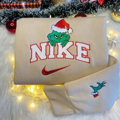 Christmas Nike Grinch Couple Embroidered Sweatshirt, Nike Matching Embroidered Hoodies3
