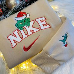 Christmas Nike Grinch Couple Embroidered Sweatshirt, Nike Matching Embroidered Hoodies5