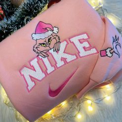 Christmas Nike Grinch Couple Embroidered Sweatshirt, Nike Matching Embroidered Hoodies7