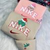 Grinch Couple Christmas Nike Embroidered Sweatshirt , Nike Matching Embroidered Hoodies