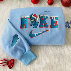 Christmas Stitch Nike Embroidered Sweatshirt, Nike Couple Embroidered Sweatshirts (2)