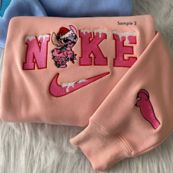 Christmas Stitch Nike Embroidered Sweatshirt, Nike Couple Embroidered Sweatshirts