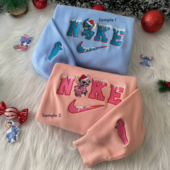 Christmas Stitch Nike Embroidered Sweatshirt, Nike Couple Embroidered Sweatshirts