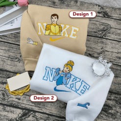 Cinderella And Prince Charming Nike Couple Embroidered Sweatshirts, Nike Couple Embroidered Hoodies