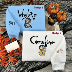 Coraline And Wybie Couple Embroidered Sweatshirts, Hoodie, T-shirt