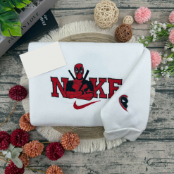 Couple Deadpool Nike Embroidered Sweatshirts, Nike Couple Embroidered Hoodies (4)