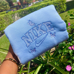 Customized Nike Butterfly Embroidered Sweatshirts, Personalized Gift For Her