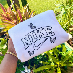 Customized Nike Butterfly Embroidered Sweatshirts, Personalized Gift For Her